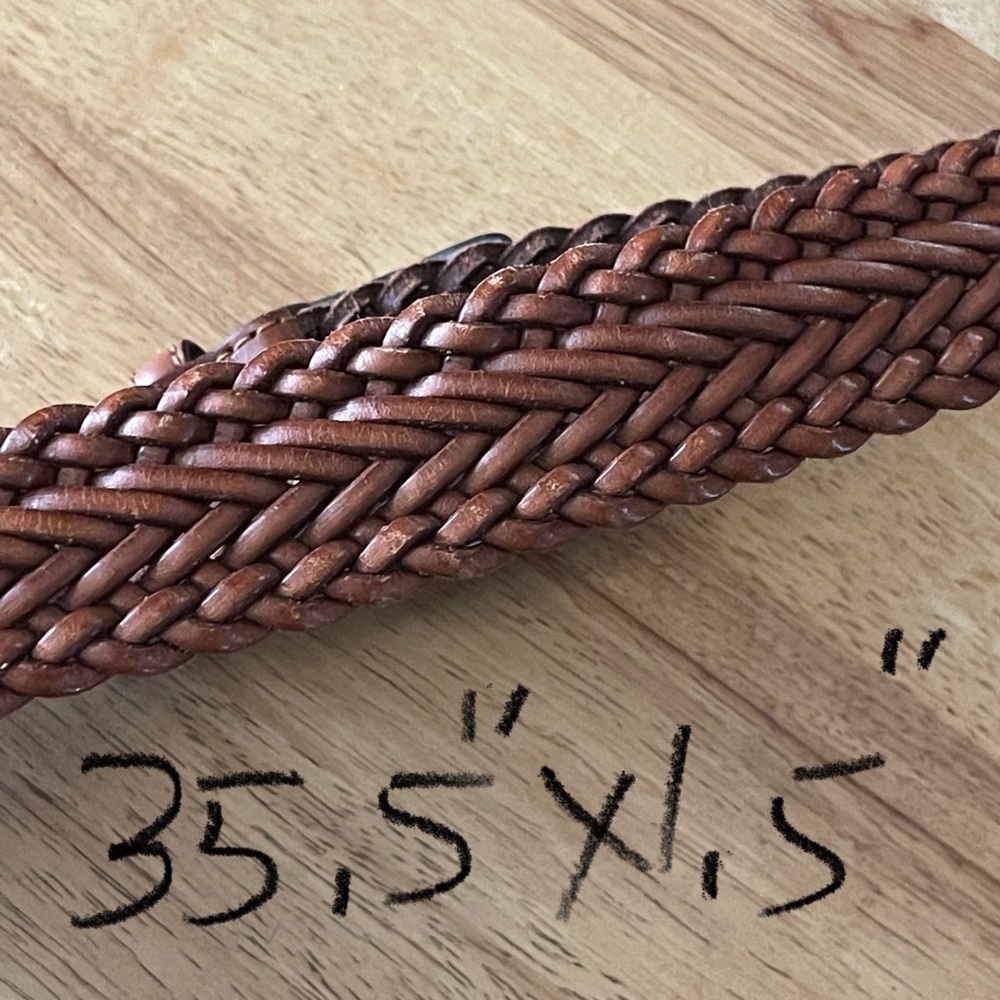 Warm Brown Woven Leather Belt with Large Square Buckle Size Small - Picture 3 of 10